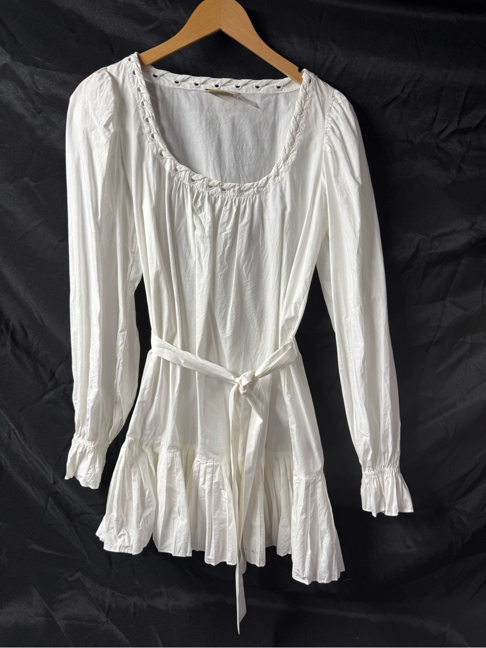 Ramy Brook Women's White Long-Sleeve Peasant Dress with Waist Tie size small